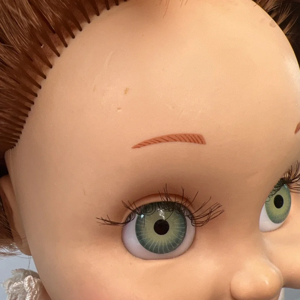 Vintage 1990 Galoob Baby Face So Shy Sherri #9 Green Eyes Bonnet Dress
